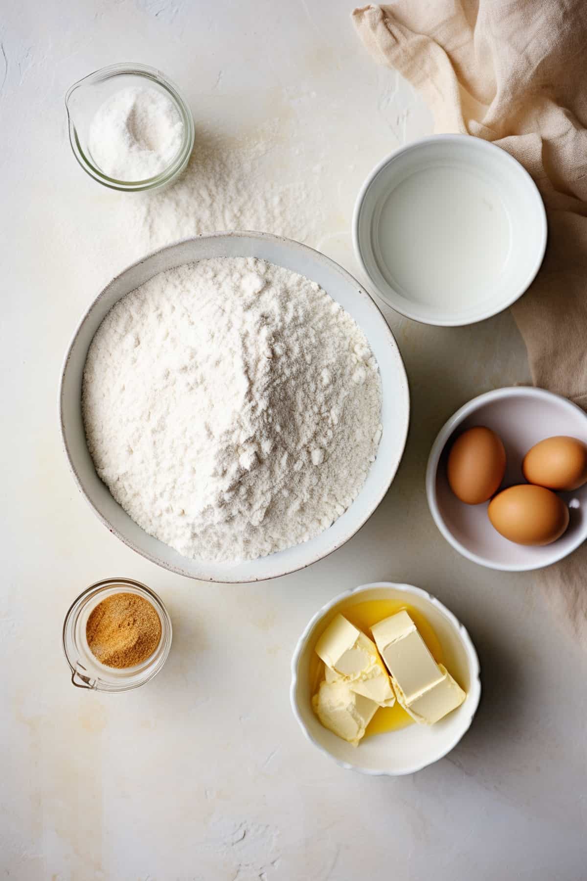 Ingredients for lemon curd cookies on a white table.