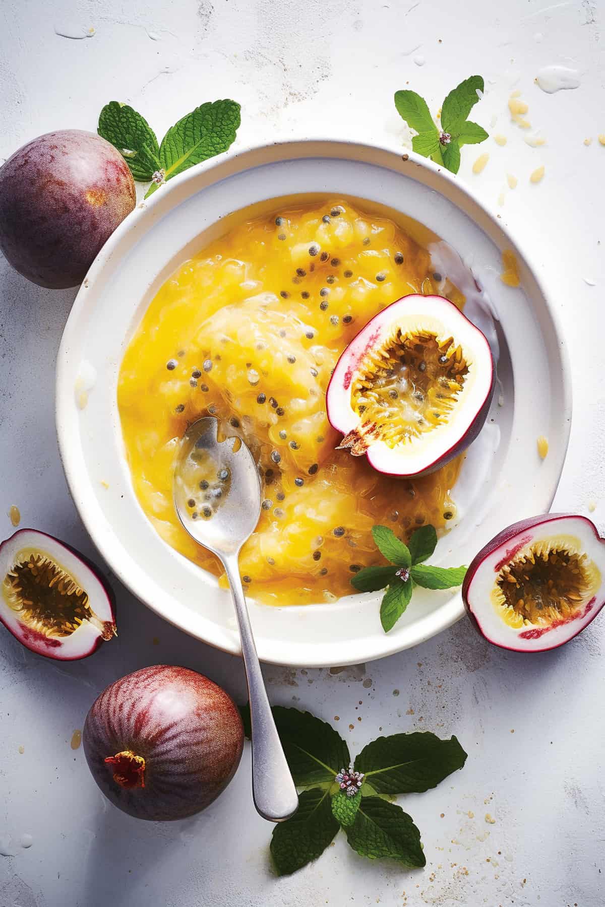 Passionfruit pulp scooped from the skins for making curd.