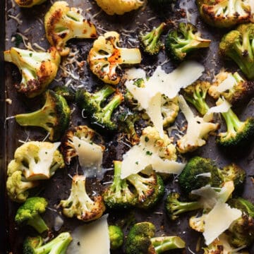 Roasted Cauliflower and Broccoli with parmesan cheese.