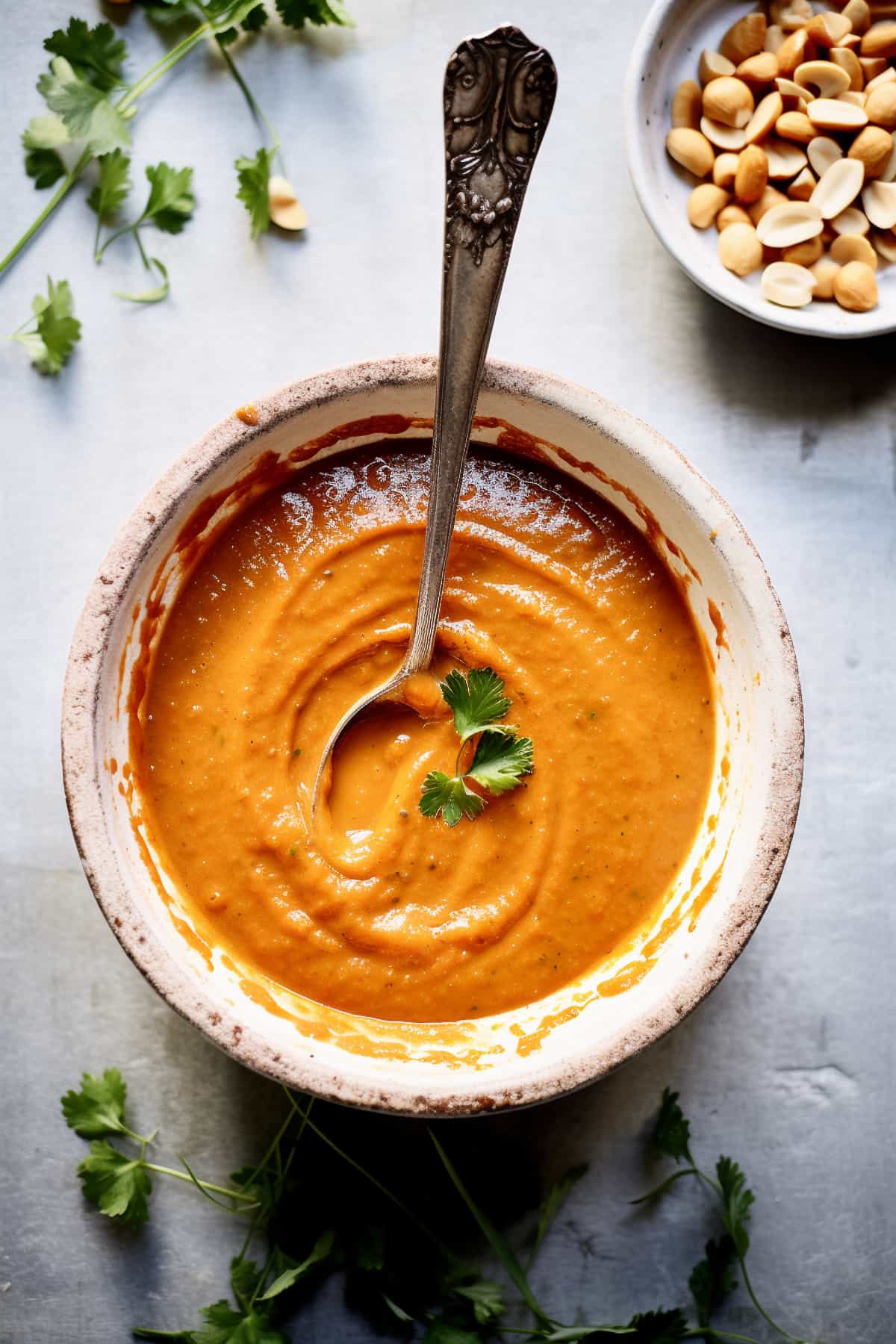 Peanut sauce for Thai noodles in a bowl.