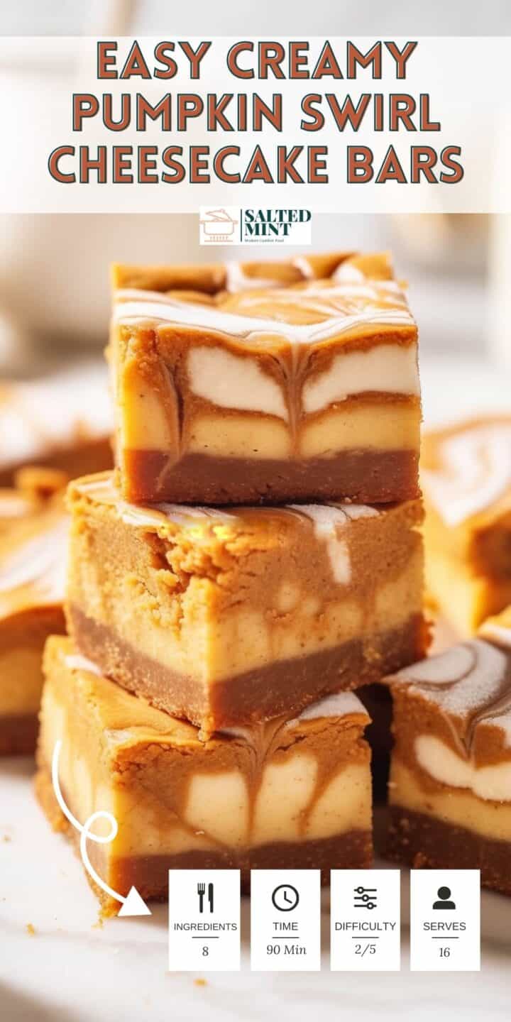Pumpkin cheesecake bars with text overlay.