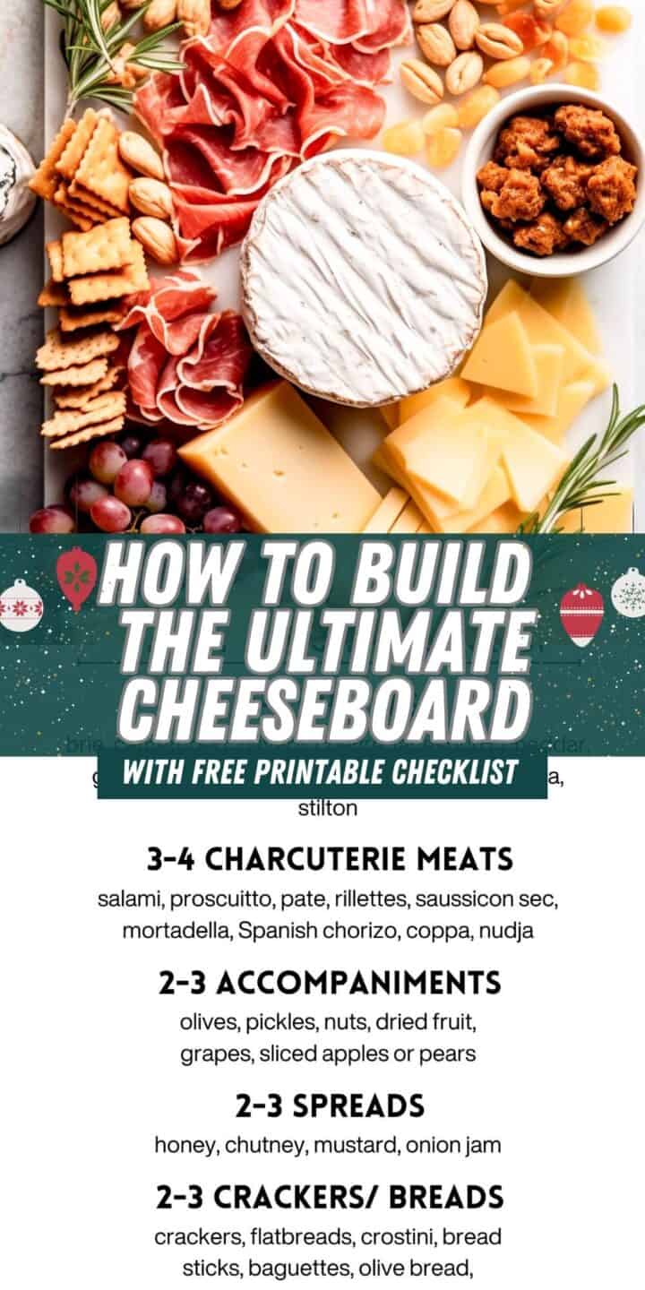 Cheeses and charcuterie on a Cheeseboard with crackers.