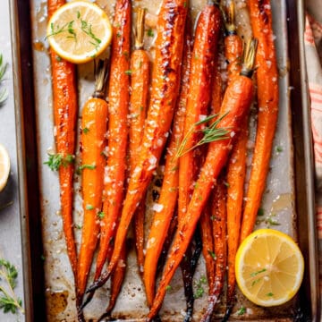Maple-glazed carrots with lemon and herbs.