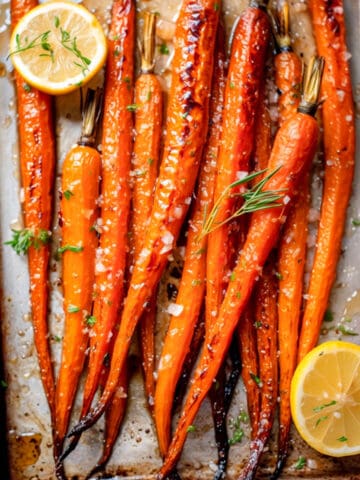 Maple-glazed carrots with lemon and herbs.