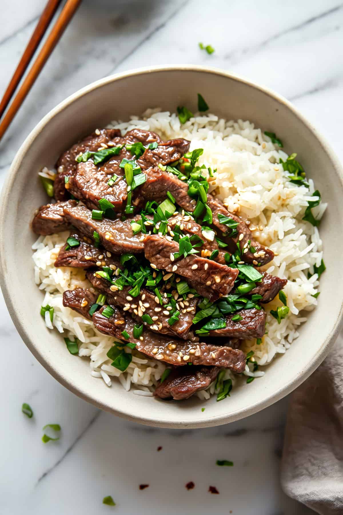 Easy Mongolian-style beef with rice.