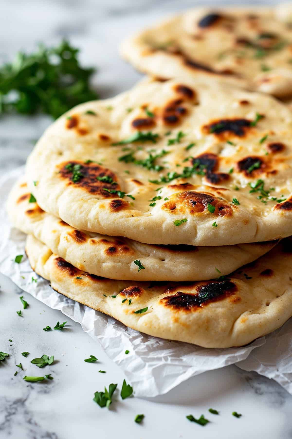 Easy 2-ingredient naan bread with parsley.