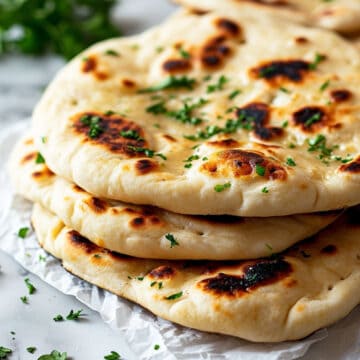 Easy 2-ingredient naan bread with parsley.