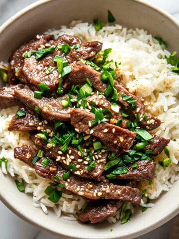 Easy Mongolian style beef with rice.