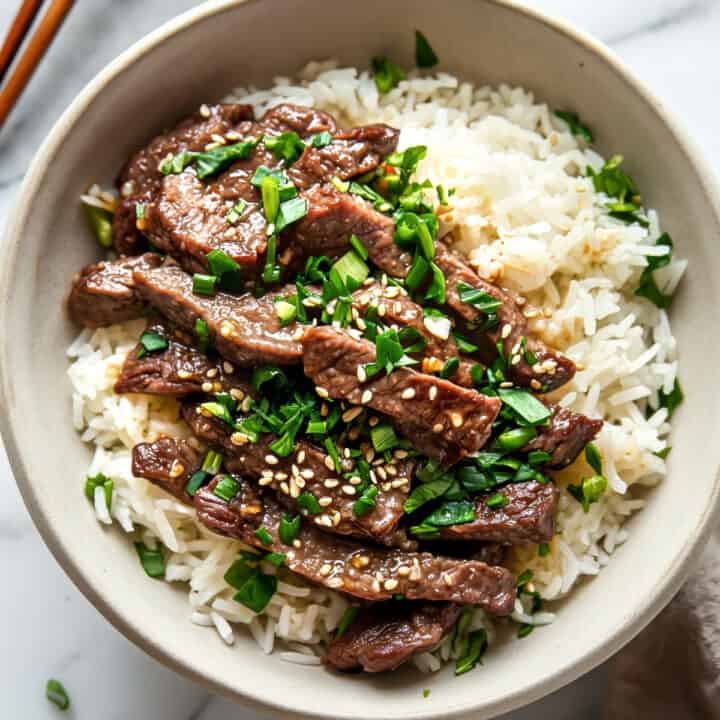 Easy Mongolian style beef with rice.
