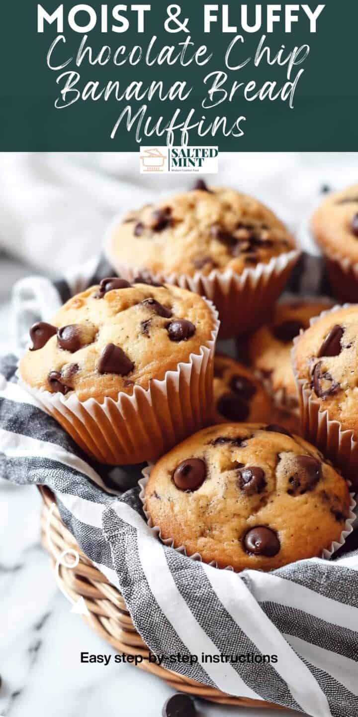 Chocolate Chip Banana Bread Muffins with text overlay.