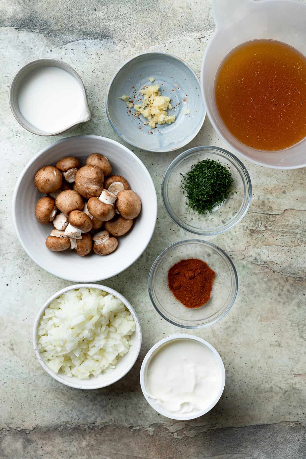 Ingredients for Hungarian mushroom soup.