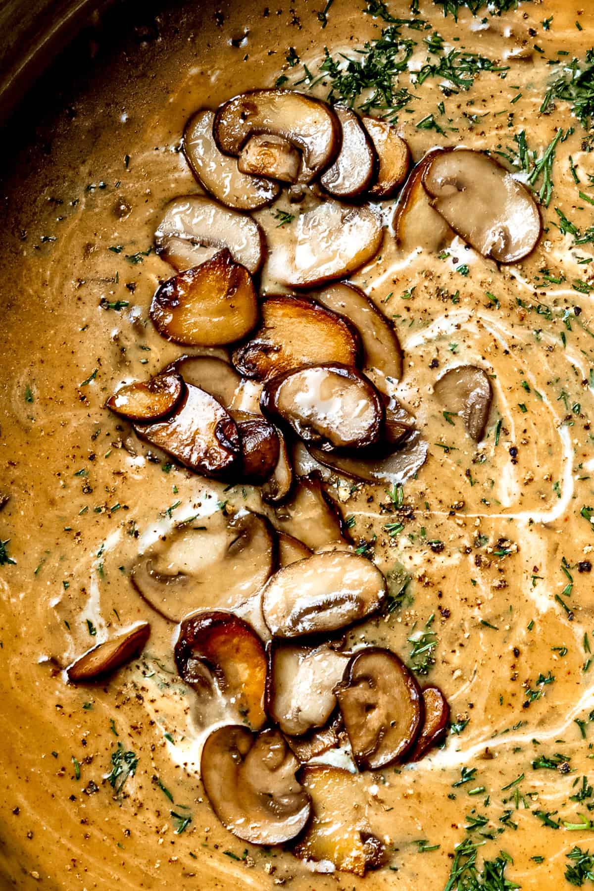 Hungarian mushroom soup with dill and cream.